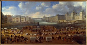 Le Pont Neuf sett fra inngangen til Place Dauphine, passasje av en kortege på broen i 1669 Anonym maleri. Sol. 0,81x1,62 m Paris, musee Carnavalet av Anonymous Anonymous