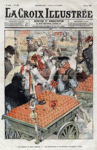De oransje kjøpmennene (La valence) i Paris i 1905 - omslag til "La-Croix-Illustree"" fra 1905 av Anonymous Anonymous