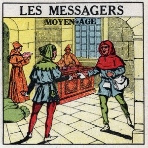 Mail: Messengers in the Middle Ages. Anonymous illustration of 1925. Private collection. av Anonymous Anonymous