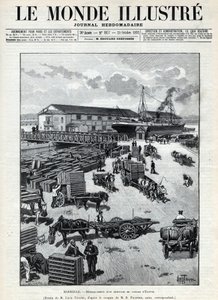 Maritim handel: bjeffing av en ankomst av vaktel fra Egypt i havnen i Marseille. En avis. Gravering i “Le monde illustree”” fra 1892. Privat samling. av Anonymous Anonymous