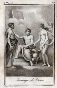 Ekteskap mellom Mars og Venus. Gravering fra 1819 i «Lettres a Emilie sur la mythologie» av Charles Albert Demoustier (1760-1801). Privat samling. av Anonymous Anonymous
