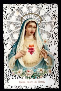 Mater dolorosa Sacre hjerte. fromt bilde. Kromolitografi har decoupage og dentage. Debut privatsamling fra 1900-tallet av Anonymous Anonymous