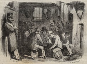 Måltid til de straffedømte i Rochefort-fengselet på 1800-tallet. Gravering i «Fangernes historie fra deres skapelse til i dag» (1877) av Pierre Zaccone (1817-1895) (Colonia Penale - Straffekoloni). Privat samling. av Anonymous Anonymous