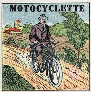 Mekanisk trekkraft: motorsykkel. Anonym illustrasjon av 1925. Privat samling. av Anonymous Anonymous