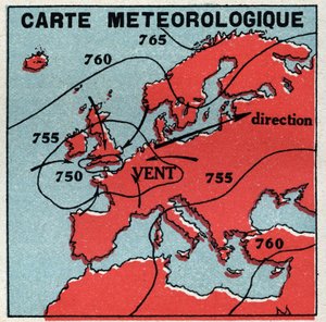 Meteorology: meteorological map. Anonymous illustration of 1925. Private collection. av Anonymous Anonymous
