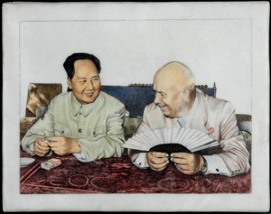 Nikita Khrouchtchev (1894-1971) og Mao Zedong (Tse-Toung, Tse Toung) (1893-1976) - Nikita Khrusjtsjov og Mao Zedong - Anonym. Porselen, overglasurdekor, tidlig på 1960-tallet. Privat samling av Anonymous Anonymous