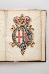 Order of the Garter: Book of Statutes som tilhørte Charles Fitzroy, Duke of Grafton - Hanovrians kongelige våpen fra 1714 til 1801 (akvarellmanuskript, beg. 1700-tallet) av Anonymous Anonymous