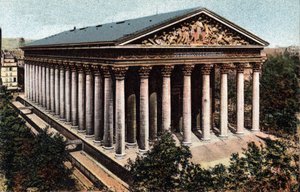 Paris: utvendig utsikt over Madeleine-kirken designet av arkitekten Pierre Alexandre Vignon (1763-1828). Fotografi av 1920 i "" Artistic Album "" av byen Paris. Privat samling. av Anonymous Anonymous