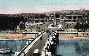 Paris: panorama av broen og Place de la Concorde med obelisken og Madeleine-kirken tatt til basilikaen Sacre Coeur (Sacre-Coeur) i Montmartre. Til venstre, det nåværende Hotel Crillon og til høyre, Hotel de la Marine av Anonymous Anonymous