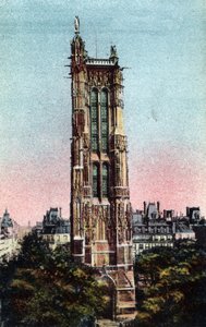 Paris: Saint Jacques Tower (Saint-Jacques) realisert i 1523. Fotografi av 1920 i "" Artistic Album"" av byen Paris. Privat samling. av Anonymous Anonymous