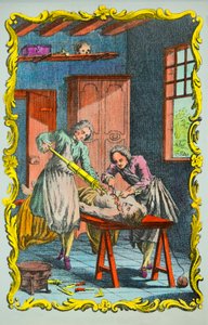 Lege som studerer blodbevegelse: forsiden av "memoiret om blodets bevegelse og virkningene av blødning" av Albrecht von Haller (1708-1777) 1756, privat samling av Anonymous Anonymous