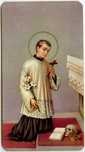 Fromt bilde: Aloysius Gonzaga tilber korset (trykk) av Anonymous Anonymous