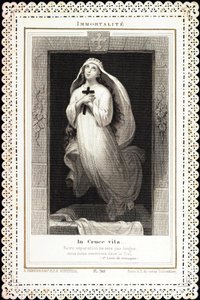 Fromt bilde: "" Immortalite, In cruce vita"" Card of deces dentelee. Privat samling fra 1800-tallet av Anonymous Anonymous