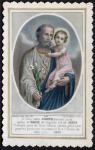 Fromt bilde: Jesus som et barn i armene til Josef (gravering) av Anonymous Anonymous
