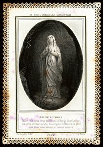 Fromme bilde: ""Vår Frue av Lourdes"" Dentelee-kort. 1800-tallet. Privat samling av Anonymous Anonymous