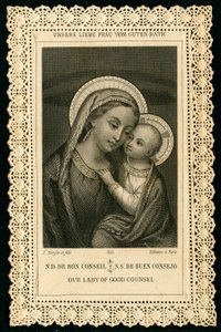 Fromt bilde: Portrett av Jomfru Maria, Vår Frue av gode råd (gravering) av Anonymous Anonymous
