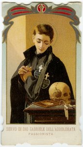 Fromt bilde: St. Gabriel av Vår Frue av sorger, italiensk lidenskapelig prestestudent (kromolitografi) av Anonymous Anonymous