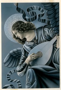 Fromt bilde: en musikerengel etter fresken av Melozzo da Forli (trykk) av Anonymous Anonymous