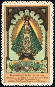 Fromme bilde: "" representasjon av Nuetra Seniora (Vår Frue) av Lujan, beskytter av Argentina, Paraguay og Uruguay"" Dentelee Card Private Collection av Anonymous Anonymous