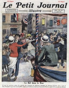 Populære baller i gatene i Paris i anledning den nasjonale festen 14. juli. Illustrasjon hentet fra "" Le petit journal illustrious"" av 17.07.1921. Privat samling av Anonymous Anonymous