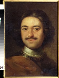 Portrett av keiseren Peter I den store (1672-1725) (Portrett av keiseren Peter I den store). Anonymt maleri. Olje på lerret, 48,5 x 37 cm, tidlig 1700-tall. Klassisisme. Statens sentrale marinemuseum, St. Petersburg. av Anonymous Anonymous