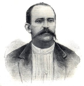 Portrett av Albert Nebout, fransk oppdagelsesreisende i Afrika. Gravering i "" Le Peute Parisien"" av Anonymous Anonymous