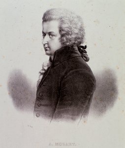 Portrett av den østerrikske komponisten Wolfgang Amadeus Mozart (1756-1791) Gravering. 1800-tallet. Milanesisk privatsamling av Anonymous Anonymous