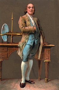 Portrett av BENJAMIN FRANKLIN (1706-1790) amerikansk skriver, forlegger, vitenskapsmann, oppfinner, statsmann og diplomat. Kromolitografi Privat samling av Anonymous Anonymous