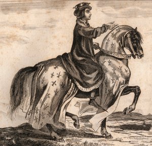 Portrett av Charles IV the Bel (1294-1328), konge av Frankrike. Gravering fra 1859 i “” Le Monde. Alle folkeslags historie fra de fjerneste tider til i dag». av M. E. de Lostalot-Bachoue (Lostalot Bachoue). Privat samling. av Anonymous Anonymous