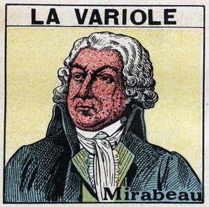 Portrait of Honore Gabriel (Honore-Gabriel) Riqueti, Count of Mirabeau (1749-1791) with the face of figure by smallpox. To avoid scars caused by smallpox, patients should be treated in rooms or enter only red light, free of ultra violet rays. Anonymous ill av Anonymous Anonymous