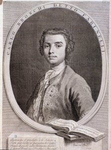 Portrett av den italienske kastraten Carlo Broschi kalt Farinelli (gravering. 1735) av Anonymous Anonymous