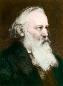 Portrett av Johannes Brahms (1833-1897), tysk komponist"" Gravering av 1800-tallets privatsamling av Anonymous Anonymous