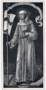 Portrett av Saint John of Capistran (Giovanni da Capestrano) (1386-1456), italiensk fransiskaner. Fra 1400-tallets maleri av Bartolomeo Vivarini. Gravering i "The Catholic Missions in the XIXth Century" av Louis-Eugene (Louis Eugene) Louvet. privat selskap av Anonymous Anonymous