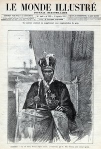 Portrett av Tofa I (Toffa) (ca. 1850-1908), konge av Dahomey (Benin) til Porto Novo (Porto-Novo). En avis. Gravering i “Le monde illustree”” fra 1892. Privat samling. av Anonymous Anonymous