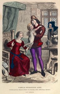 Portrett av en velstående borgerlig familie i Paris på 1300-tallet - Velstående borgerlig familie av Anonymous Anonymous