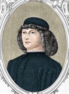 Portrett av den italienske maleren Giovanni Bellini sa il Giambellino (1425/1433-1516), gravering av 1859 i "" galleriene i Europa - Italia "" av Armandaud. Privat samling. av Anonymous Anonymous