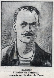 Portrett av anarkisten Francois Salsou som utførte angrepet på sjahen av Persia Muzaffar ad Din (Muzaffar ad Din), i Paris 2. august av Anonymous Anonymous