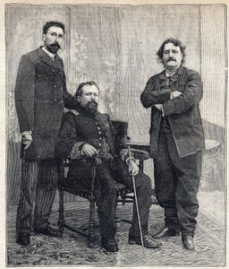 Portrett av de tre «Academicides»: Marius Tournade, Achille Le Roy og Maxime Lisboa (1839-1905) som ønsket å latterliggjøre det franske akademiet. Gravering i "" Le Petit Parisien"" 4/06/1893. av Anonymous Anonymous