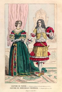 Prinsens kostyme og brudepikedrakt under Ludvig XIVs regjeringstid (1638-1715) - privat samling av Anonymous Anonymous