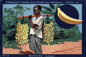 Produksjoner over hele verden: Banana i Gabon. Kromolitografi fra 1933 i "" Joseph-Milliat Album"" av Anonymous Anonymous