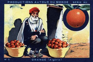 Produksjoner over hele verden: Orange i Algerie. Kromolitografi fra 1933 i "" Joseph-Milliat Album"" av Anonymous Anonymous