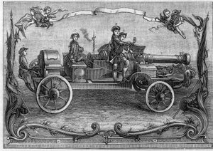 Project of the monster cannon around the middle of the 18th century. Reduction to a quarter of a Dutch engraving by I. W. B. del Gabriel Bodenher “” Sculps. et excud.”” Augustus Vind. (From a piece from the collection of Gaston Tissandier). Engraving in “” av Anonymous Anonymous