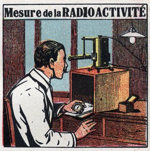 Radium: måling av radioaktivitet. Anonym illustrasjon fra 1925. Privat samling. av Anonymous Anonymous