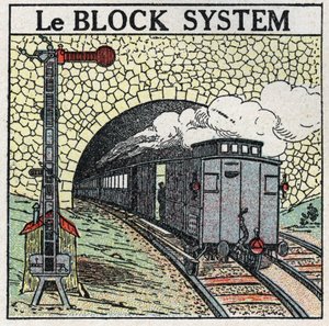 Jernbaner: blokksystemet bruker rundt store byer for å unngå kollisjoner. Anonym illustrasjon fra 1925. Privat samling. av Anonymous Anonymous
