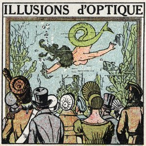 Refleksjon av lys: optisk illusjon. Bruke en iskrem for å gi en illusjon av en kvinne fisk. Anonym illustrasjon fra 1925. Privat samling. av Anonymous Anonymous