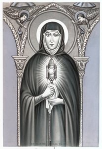 Representasjon av Saint Claire (Chiara) av Assisi (ca. 1192-1253), grunnlegger av den religiøse ordenen til Clares Pious-bildet. Debut av privatsamlingen fra det 20. århundre av Anonymous Anonymous