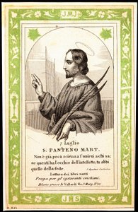 Representasjon av Saint Panthene av Alexandria from bilde. Postkort. Begynnelsen av det 20. århundre. Privat samling av Anonymous Anonymous