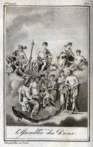 Representation of the Assembly of the Gods on the mount Olympus or Twelve Olympians. Engraving from 1819 in “Lettres a Emilie sur la mythologie” by Charles Albert Demoustier (1760-1801). Private collection. av Anonymous Anonymous