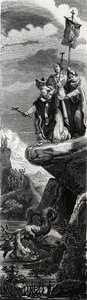Saint Front (første evangelist av Perigord) (3. århundre) utfeller dragen i Dordogne - Gravering av 1846 i "" Lives of the saints""". Privat samling. av Anonymous Anonymous
