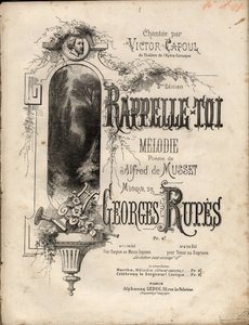 Partitur av "" husk-se"" melodi av Georges Rupes etter en dikt av Aldre de Musset. Privat samling. av Anonymous Anonymous